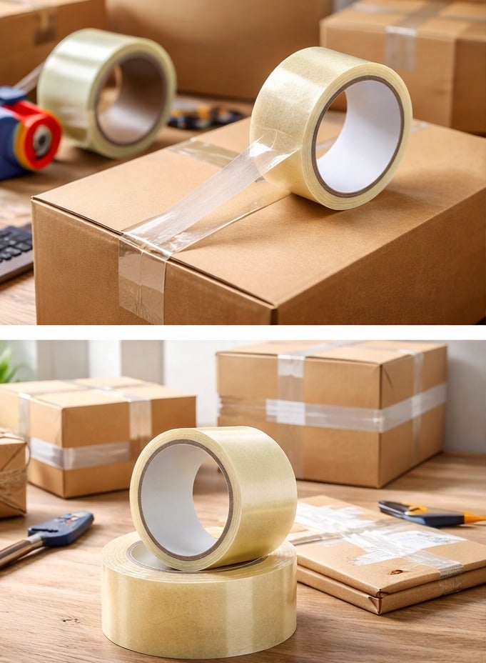 حرابي ميد شريط تغليف شفاف 70 ياردة قطعة واحدة 48 مم - شريط لاصق قوي وشفاف لإغلاق صناديق الكرتون والشحن. - Image 2